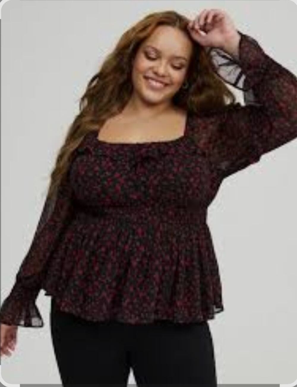 Torrid Black Floral Whimsy Goth Dark Coquette Flowy Top Size 3X